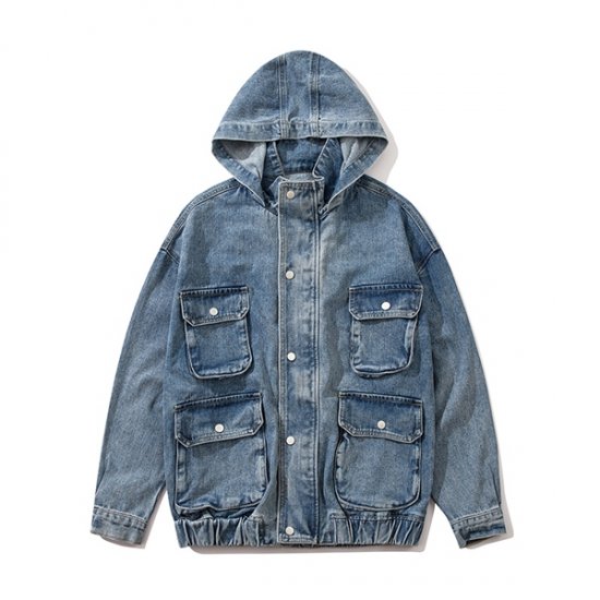 Multi-pocket Hooded Denim Jacket Men\'s Retro Casual Jackets