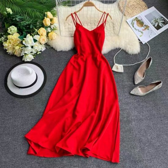 Open Back Solid Beach Style Ankle-Length Women Dress