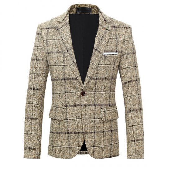 Blazer Jacket Plaid Suit Coat Mens Slim Fit Dress Tops Clothes