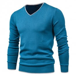 New Cotton Pullover V-neck Men's Sweater Fashion Solid Color